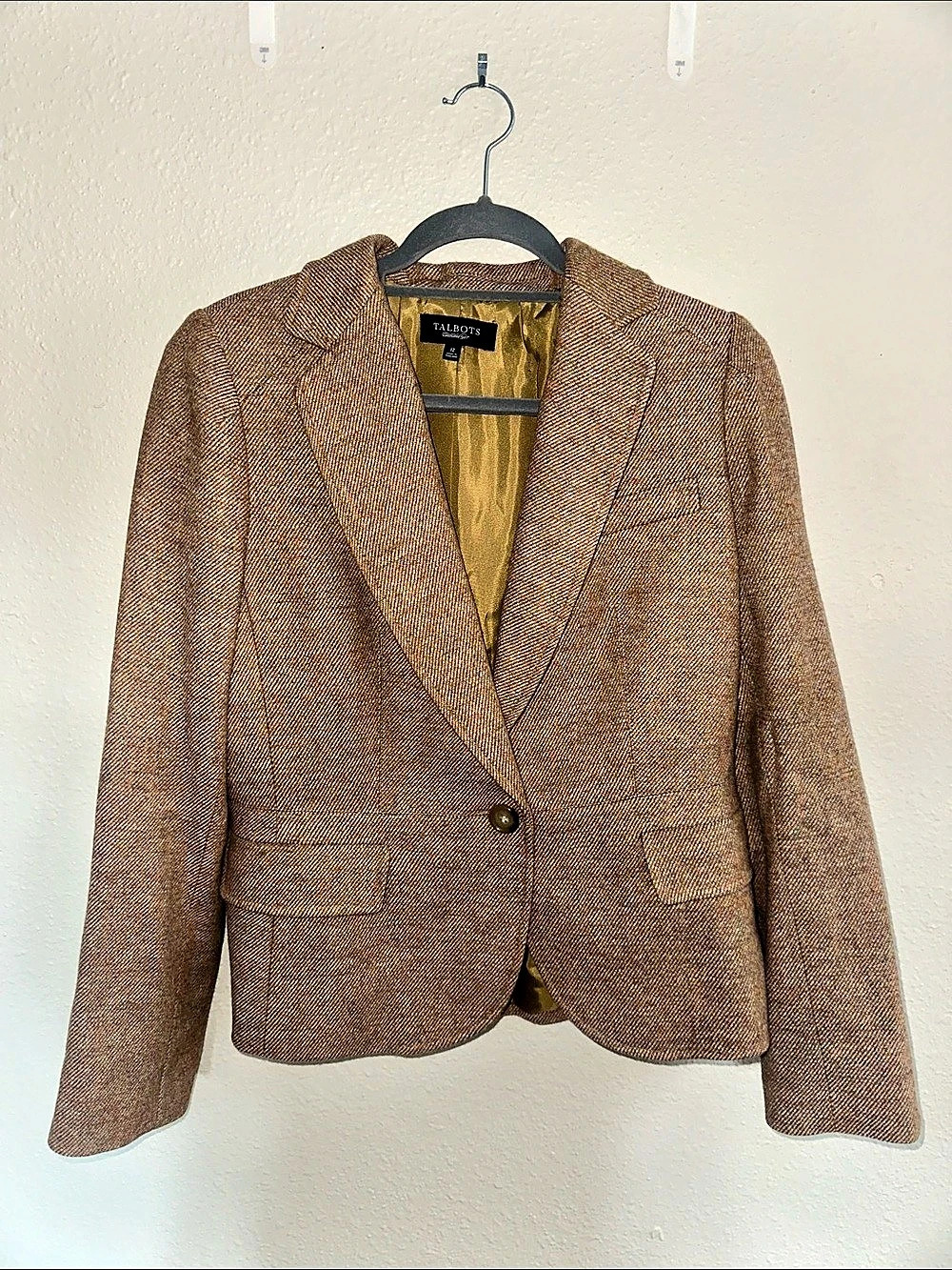 Talbots Brown Tan Wool Tweed Blazer Brown burnt orange Houndstooth Blazer Size 1